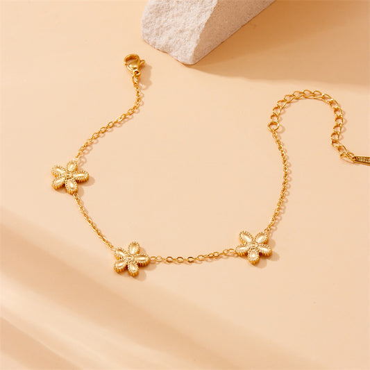 Minimalist Plated Stainless Steel Flower Bracelet for Women Floral Pattern