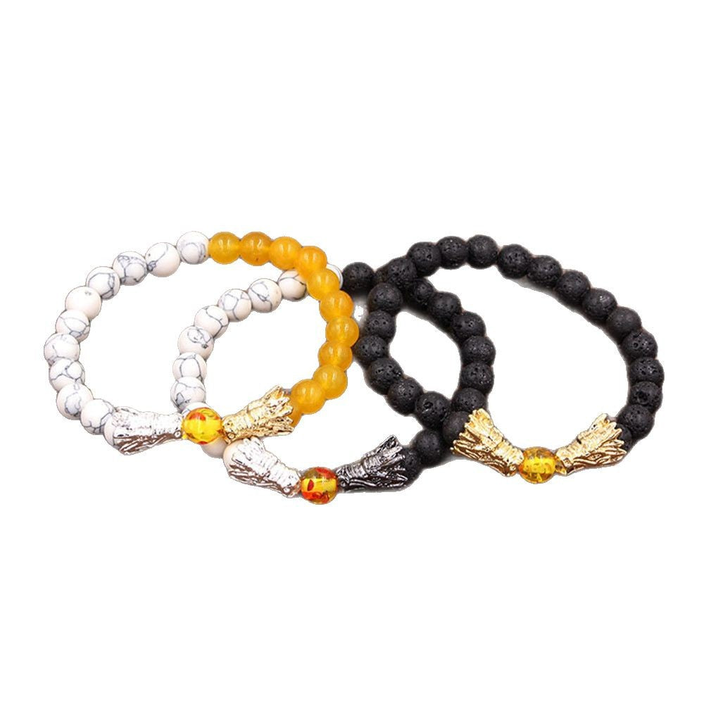Minimalist Geometric Volcanic Stone Turquoise Citrine Alloy Bracelet