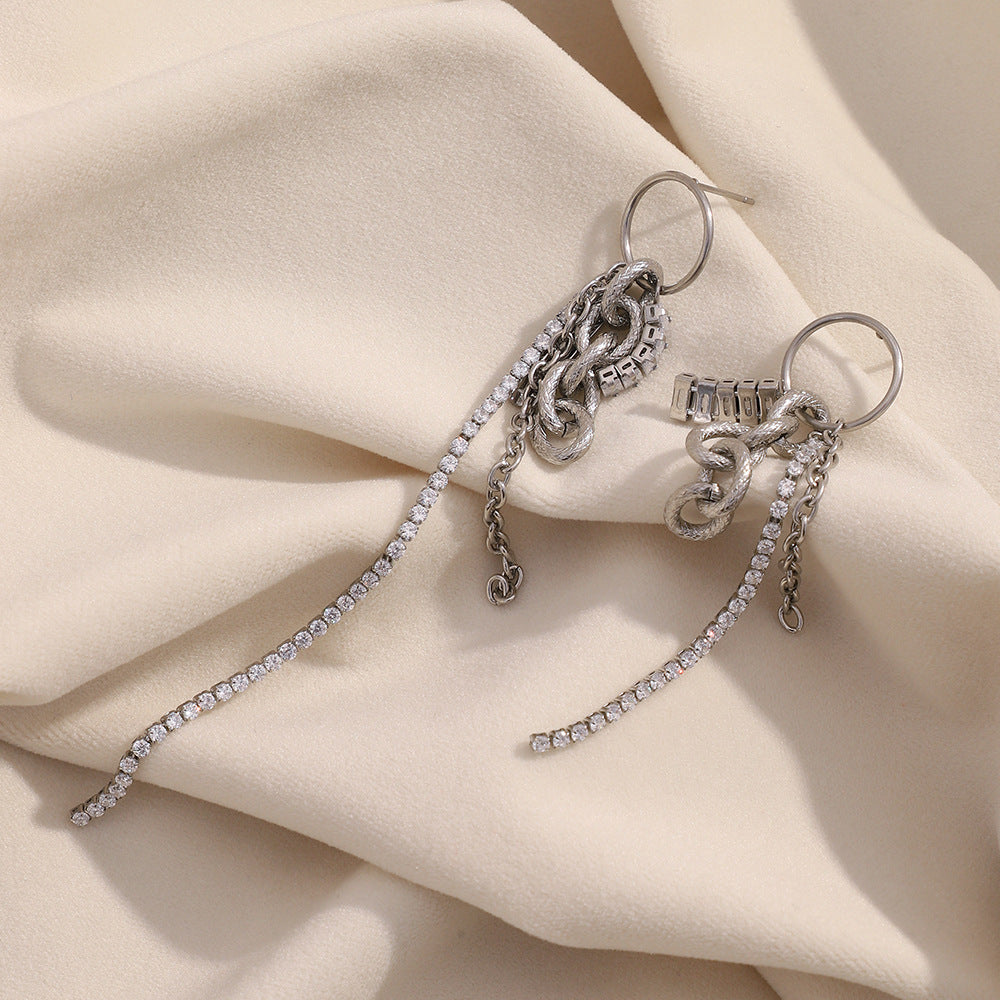 Orecchini pendenti da donna eleganti, minimalisti, geometrici in acciaio inossidabile placcati oro 18 carati con zirconi