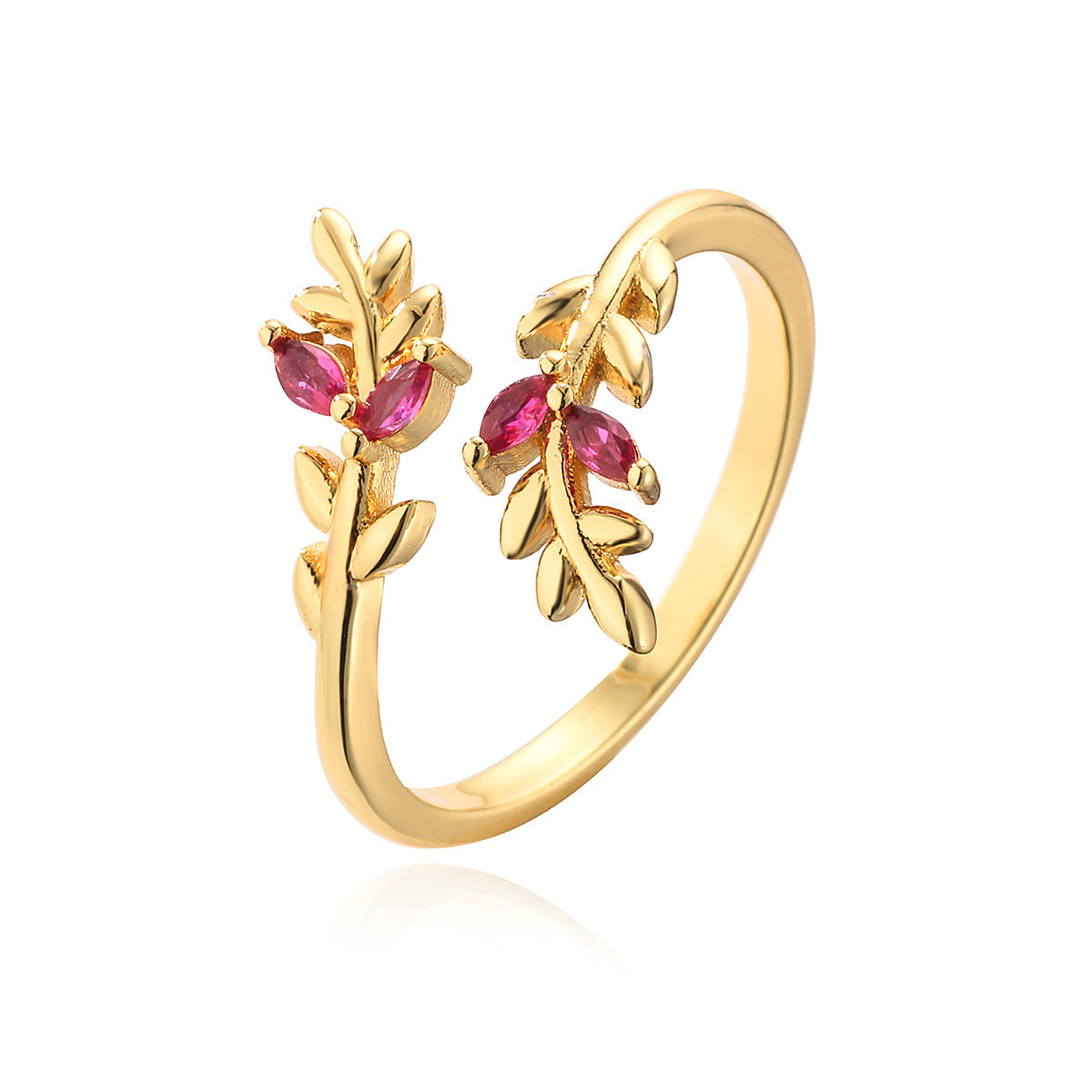 Anello Aperto Geometrico Minimalista da Donna in Ottone con Placcatura in Oro Vero e Intarsio in Zircone