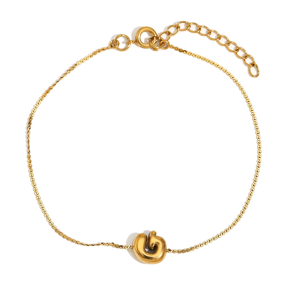 Pulsera de Burbujas para Mujer de Acero Inoxidable con Letra S Minimalista y Chapado en Oro de 18K