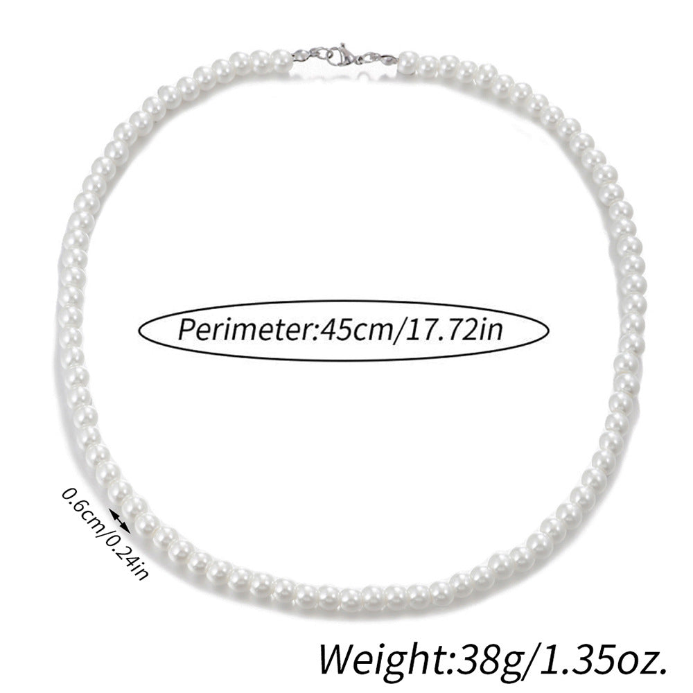 Men's Round Geometric Stainless Steel Pearl Necklace with Alloy Pendant on Cable Chain