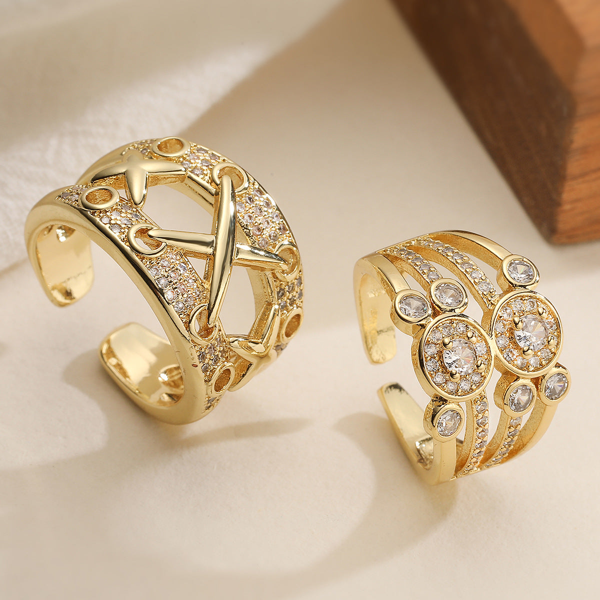 Minimalist Elegant Geometric Brass Gold Plated Cubic Zirconia Ring for Women