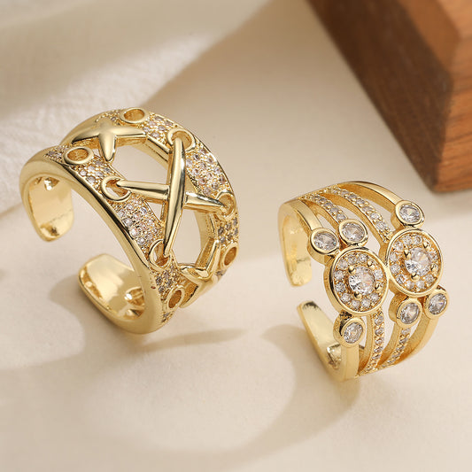 Minimalist Elegant Geometric Brass Gold Plated Cubic Zirconia Ring for Women