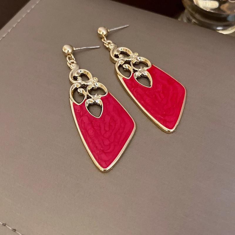 Orecchini a perno da donna vintage geometrici in lega con intarsi di strass, eleganti, artistici e retrò