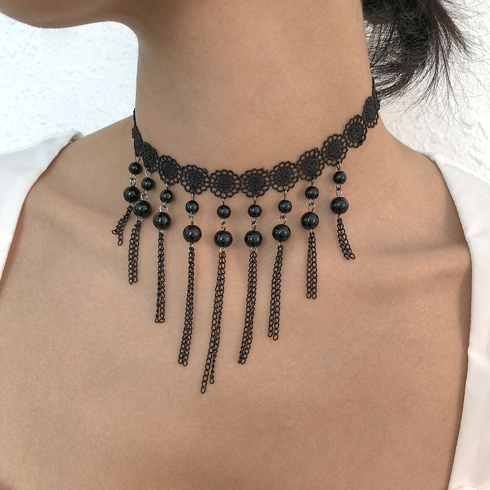Sweet and Edgy Geometric Lace Choker Necklace for Women with Rhinestone Pumpkin and Skull Accents Halloween Themed