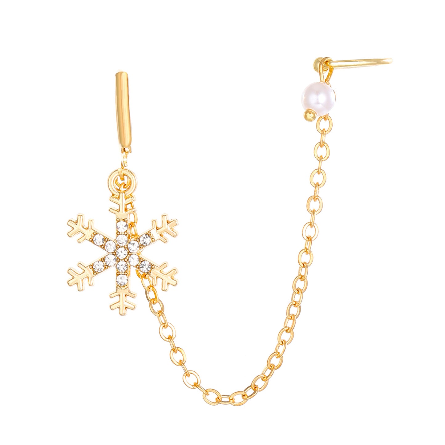 Orecchini con catena lunga ispirati a fiocchi di neve geometrici, con strass intarsiati in lega, da donna