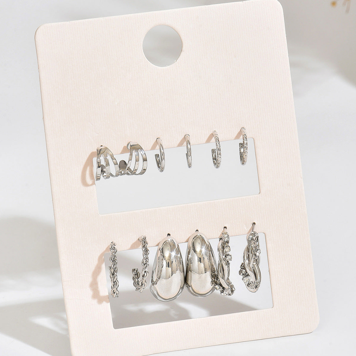 Vintage Business Geometric Square Round Alloy Plated Hoop Earring Set with Pearl Inlay for Women