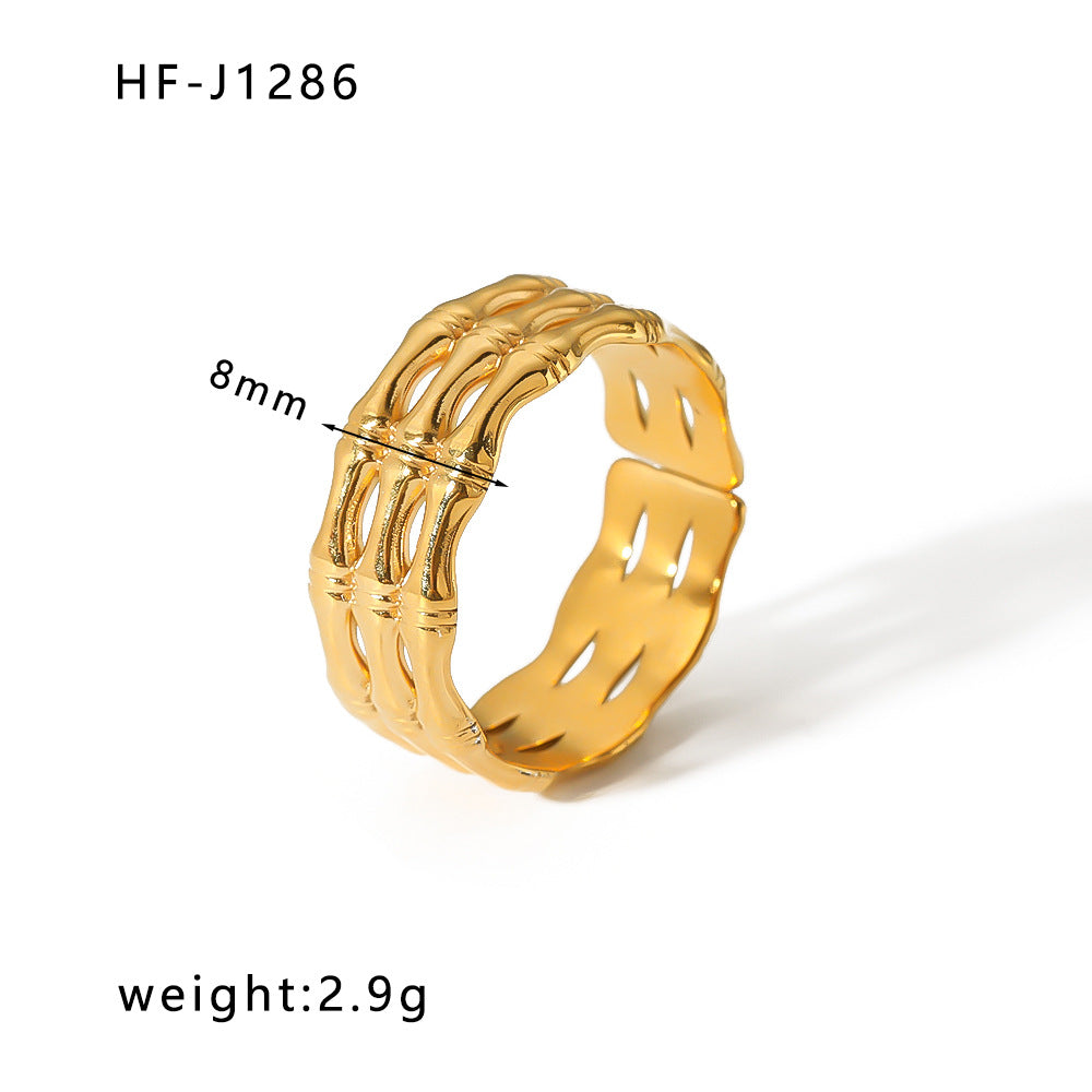 Minimalist Geometric Stainless Steel Ring with 18K Vacuum Plated Finish for Women
