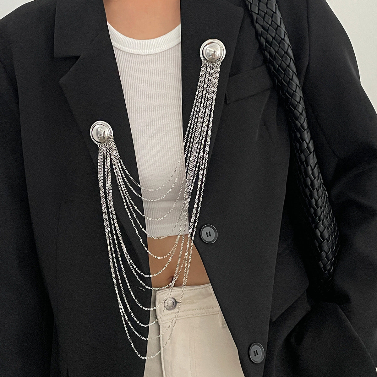 Exaggerated Geometric Pearl Plated Iron Brooch Charm Bar for Women