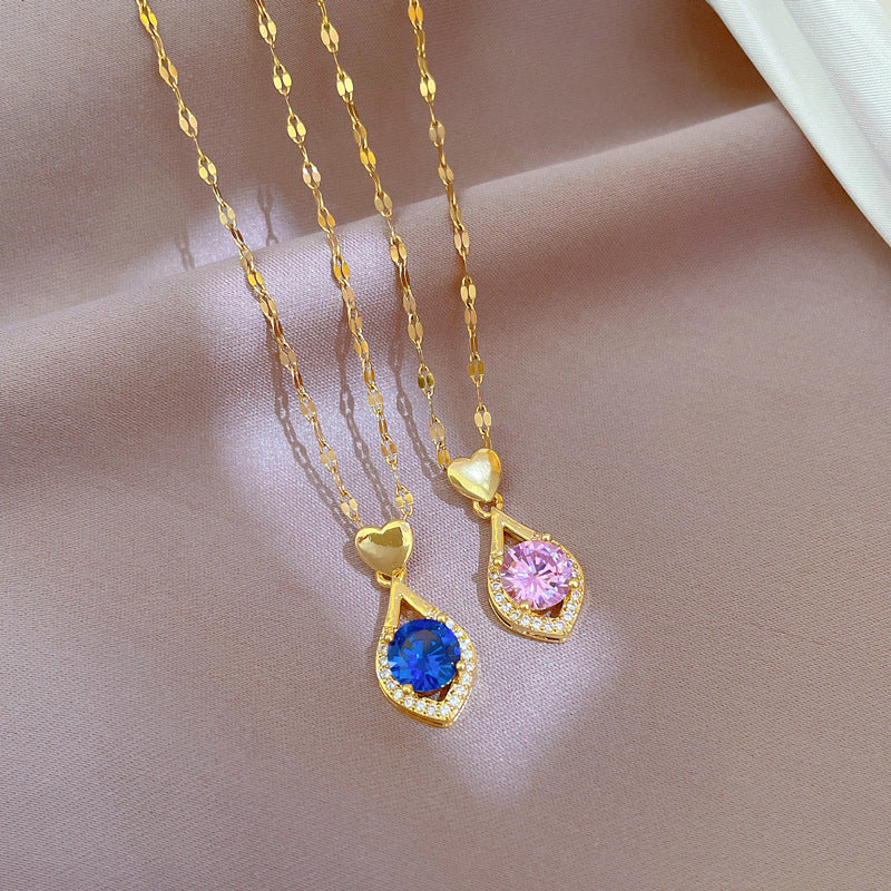 Elegant Heart-Shaped Titanium Steel Plated Necklace for Women with Delicate Micro-Pave Rhinestone Accents and Dainty Clavicle Chain