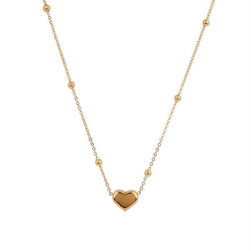 Elegant Heart Titanium Steel Plated Beaded Necklace for Women
