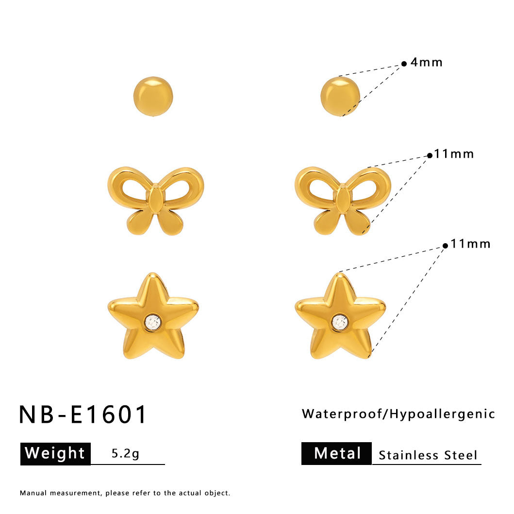 Vintage Style Bowknot and Star Pendant Necklace in Stainless Steel with Rhinestone Inlay and 18K Gold Plating for Women