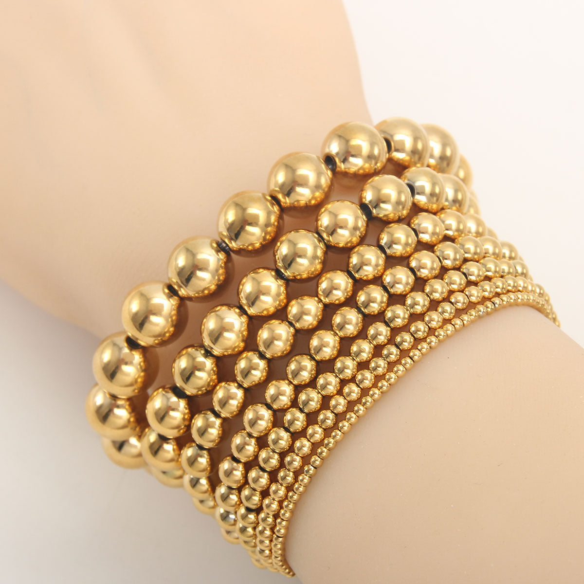 Gold Plated Stainless Steel Ball Chain Bracelet Unisex Elastic Beaded Hand String