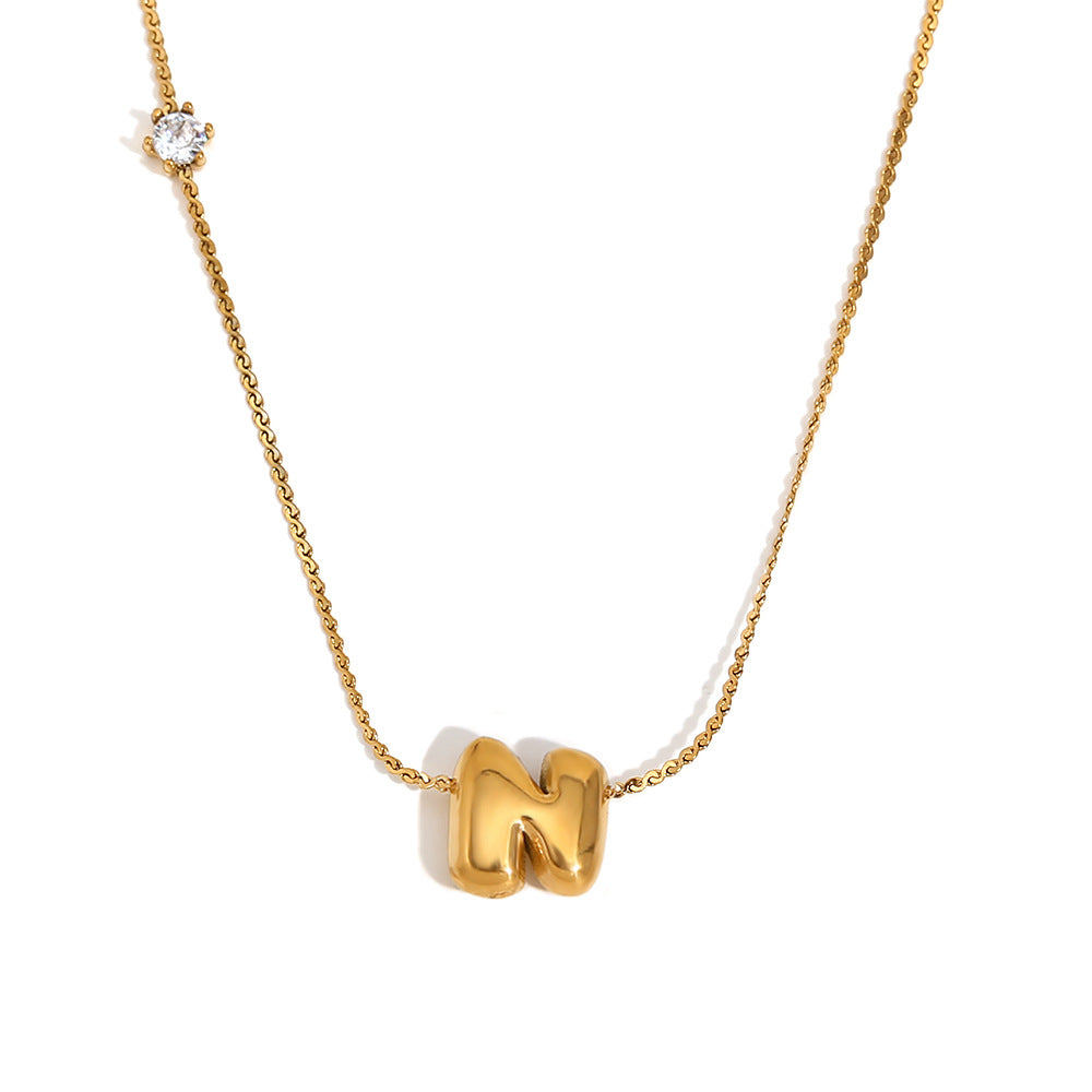 Minimalist Letter-Shaped Pendant Necklace for Women in Stainless Steel with 18K Gold Plating and Cubic Zirconia Accent on S-Link Chain