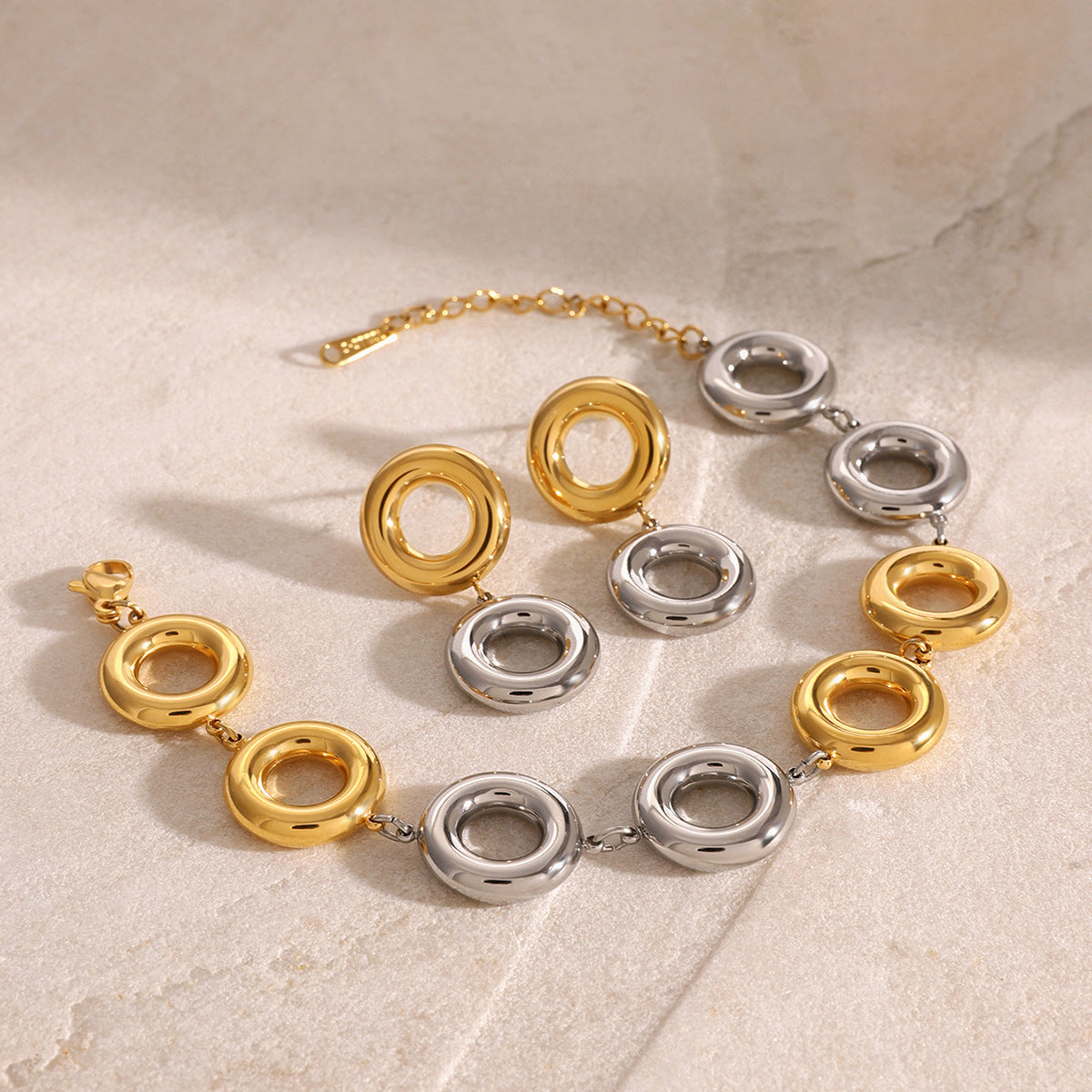 Minimalist Geometric Stainless Steel Hoop Pendant Earrings with Gold and Silver Plating for Women