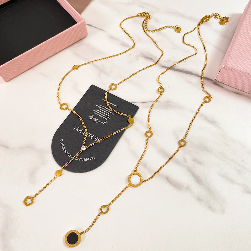 Minimalist Gold Plated Titanium Steel Floral Tassel Necklace for Unisex