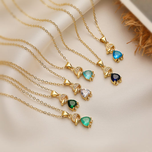 Minimalist Heart-Shaped Copper Pendant Necklace with 18K Gold Plating and Zircon for Women