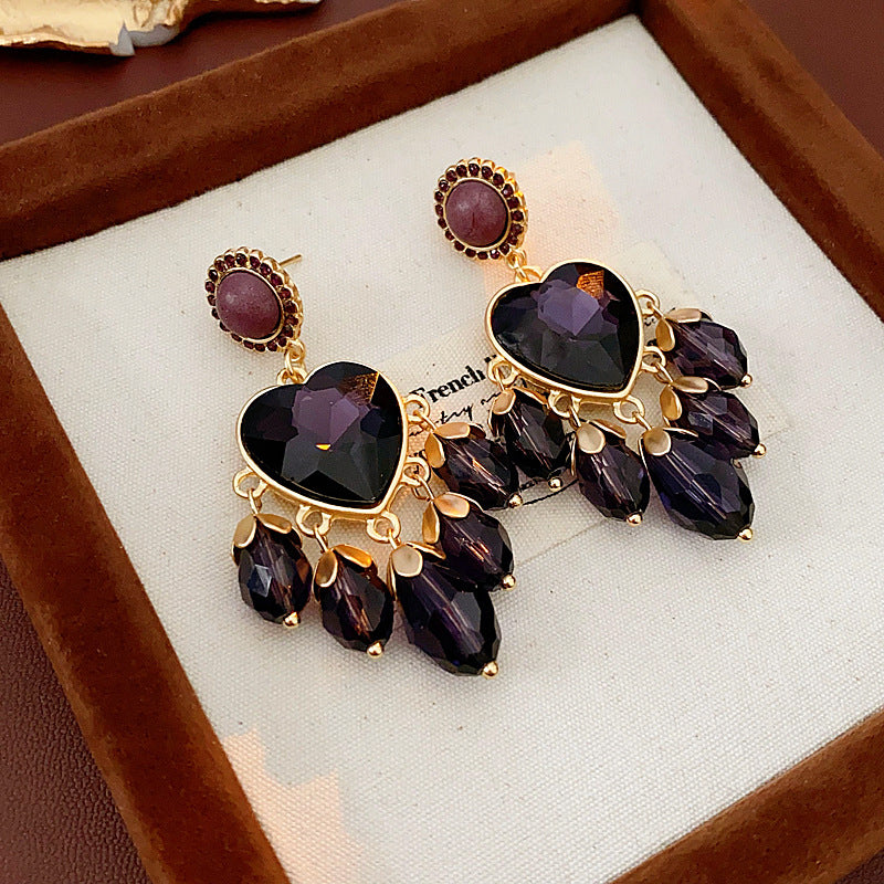 Minimalist Vintage-Style Dripping Teardrop and Heart-Shaped Alloy Earrings with Rhinestone Inlay and Tassel Accents for Women
