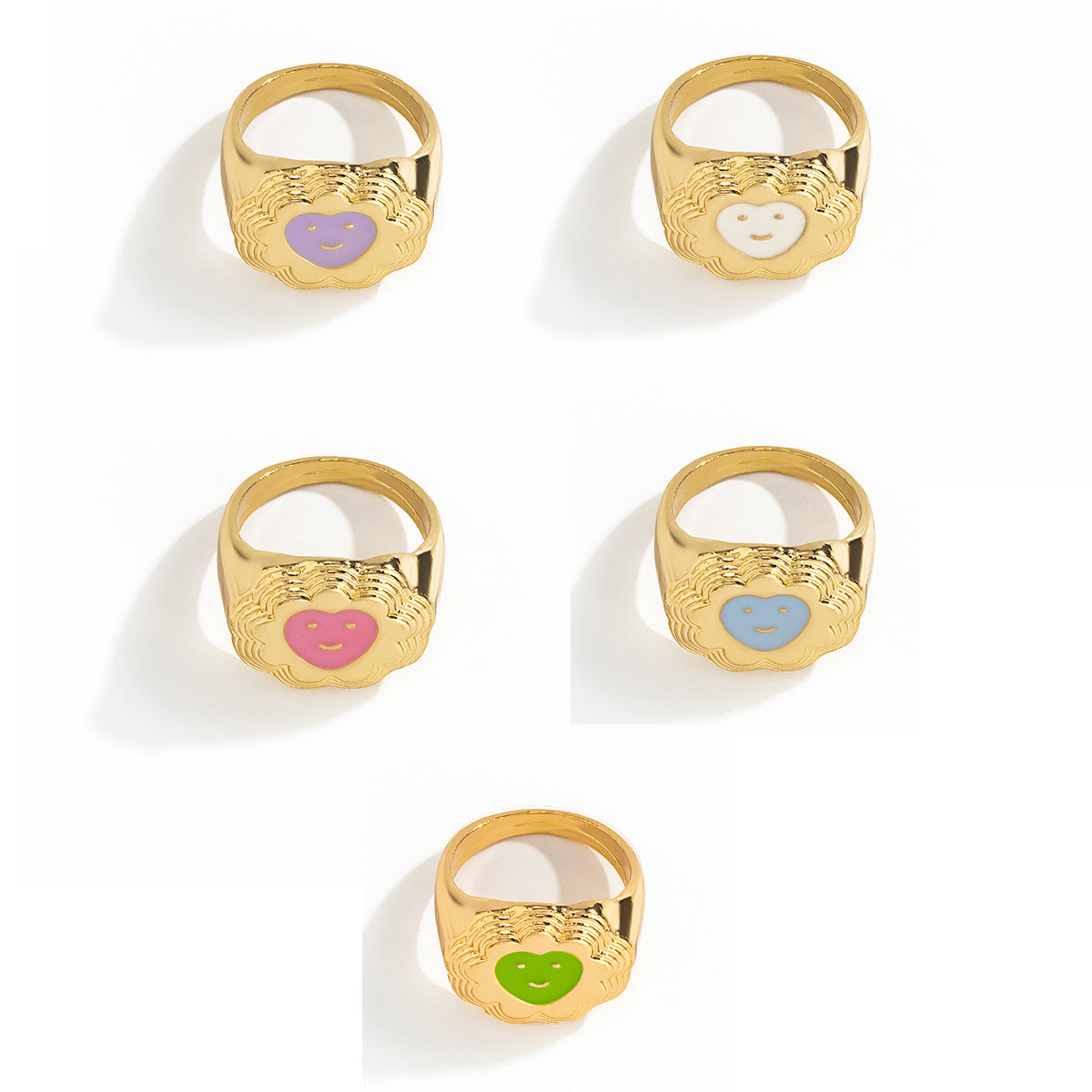 Sweet and Edgy Geometric Heart Smile Ring for Women in Plated Metal with Colorful Enamel Finish