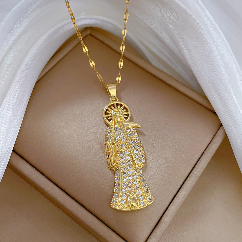 Collana da donna con ciondolo a luna geometrica in acciaio al titanio di lusso, catena clavicola leggera ed elegante per matrimoni, banchetti e occasioni formali
