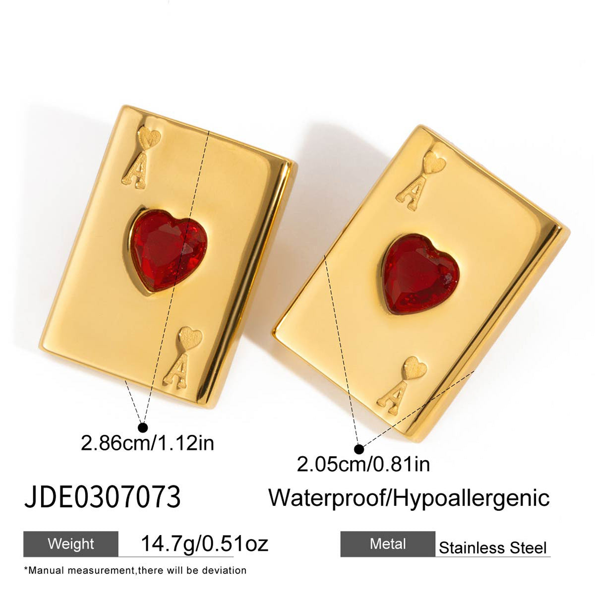 Juego de pendientes de botón y anillo de acero inoxidable en forma de corazón con incrustaciones de diamantes de imitación y acabado chapado para mujer