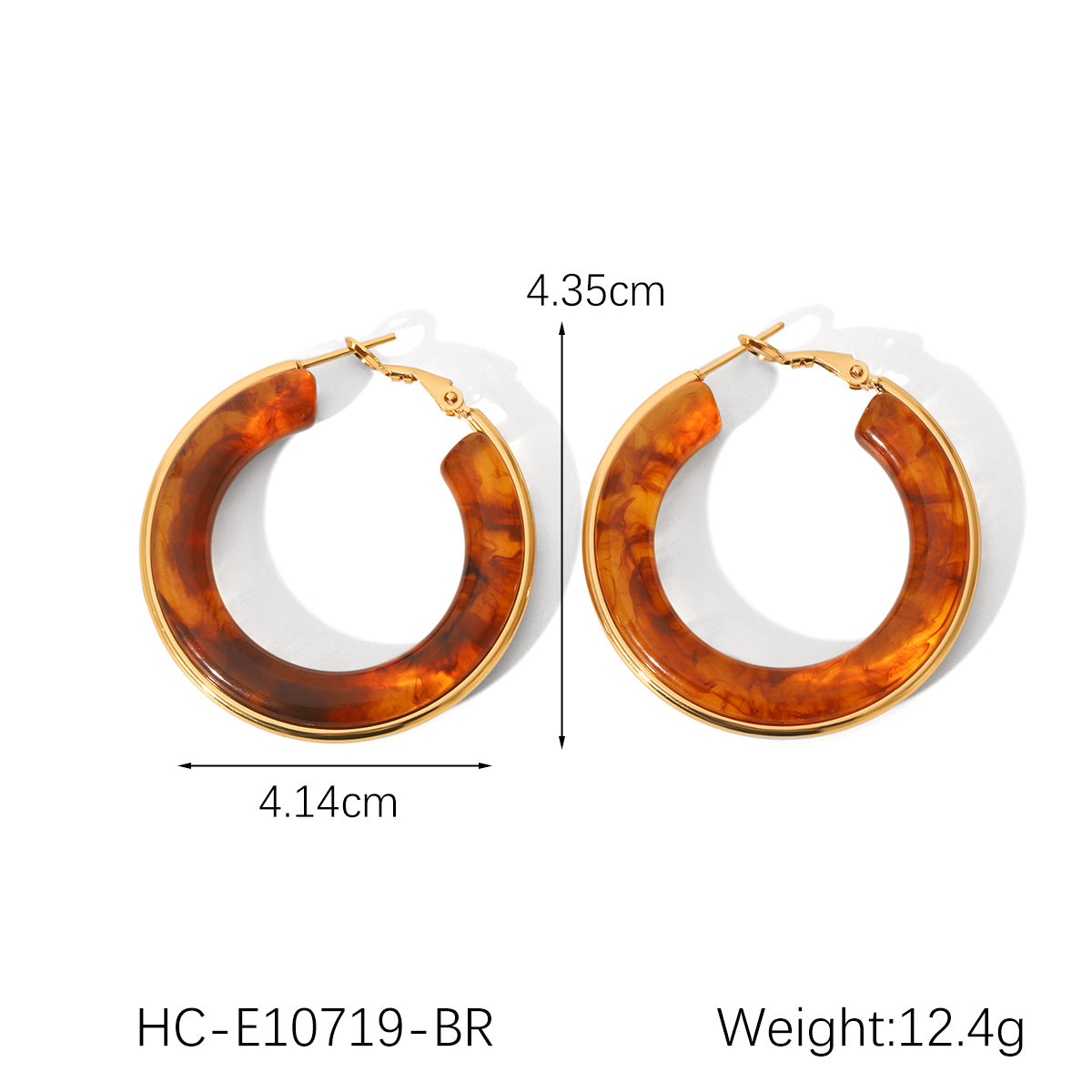 Vintage French Style Geometric Stainless Steel Plated Hoop Earrings for Women with Resin Accents