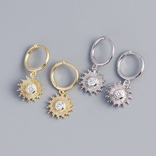 Orecchini a cerchio da donna in argento sterling 925 bohémien a forma di sole con zirconi cubici
