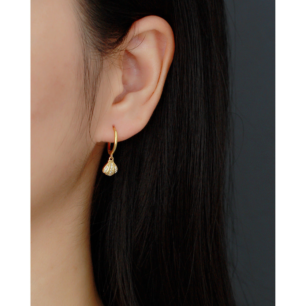 S925 Sterling Silver Shell Inlay Rhinestone Earrings Women Bohemian Individualistic Style