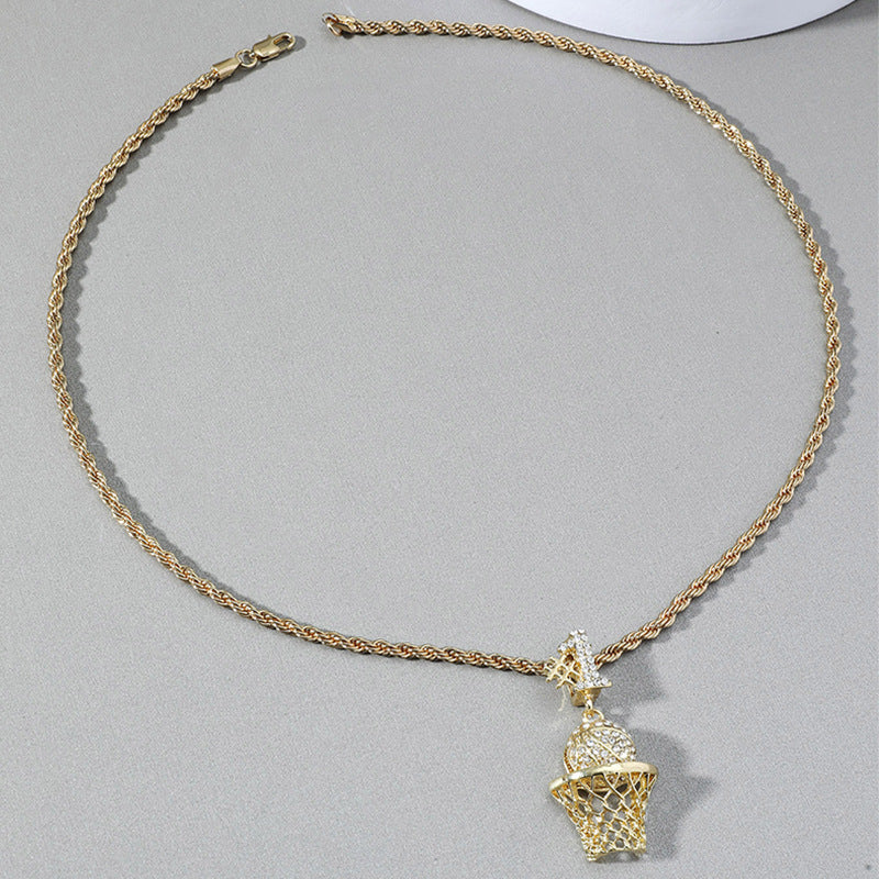 Geometric Titanium Steel Pendant Necklace with Rhinestone Inlay and Box Chain for Men