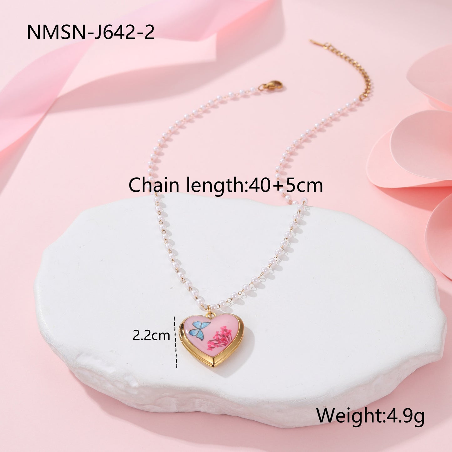 Elegante collar de acero inoxidable con colgantes de esmalte de corazón, florales y mariposas para mujer