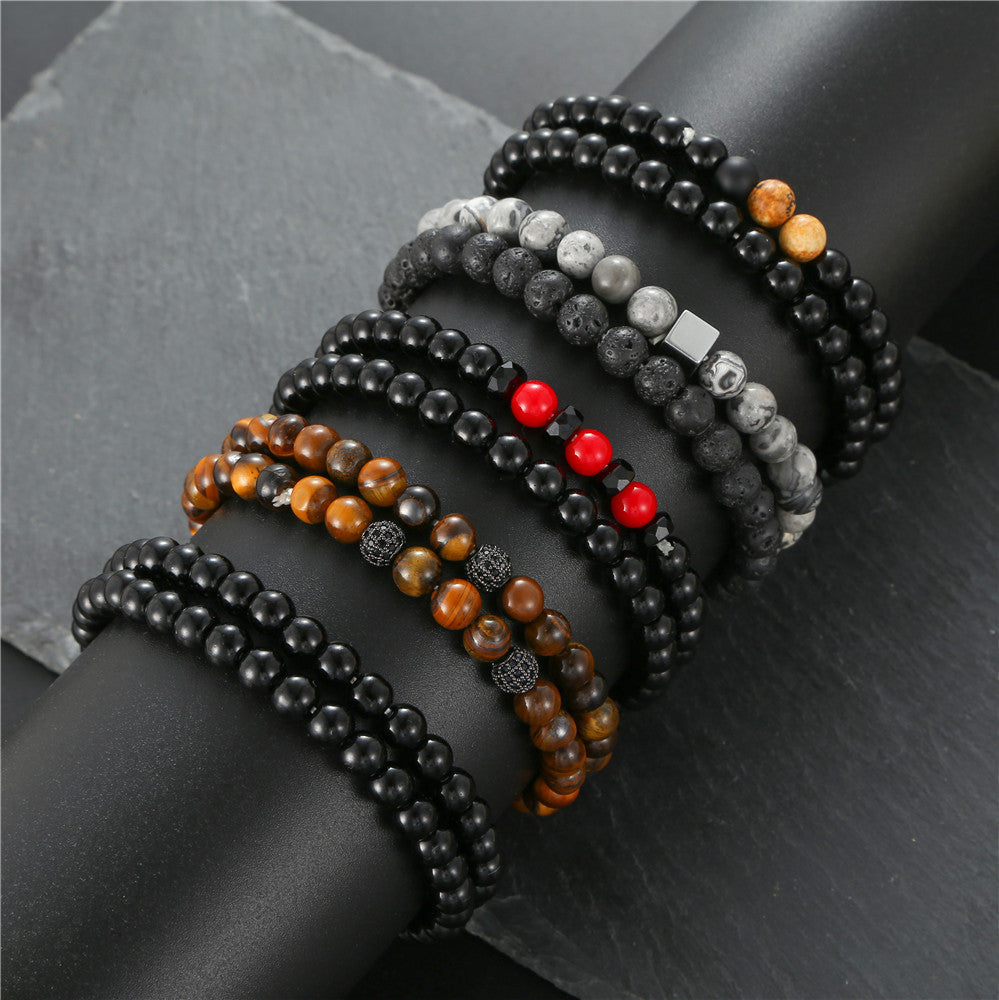 Casual Unisex Micro-pave Cubic Zirconia Round Glass Bead Bracelet Set