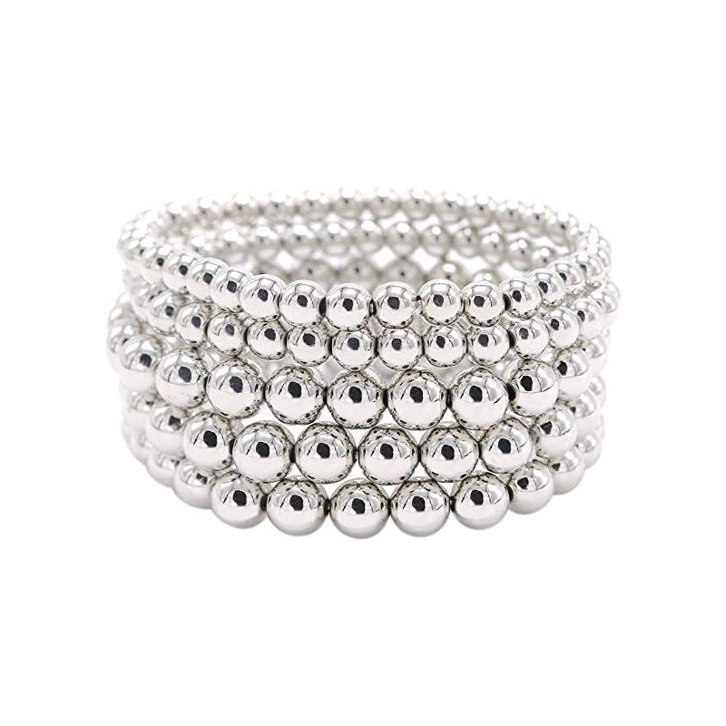 Geometric Faux Pearl Beaded Stretch Bracelet for Women