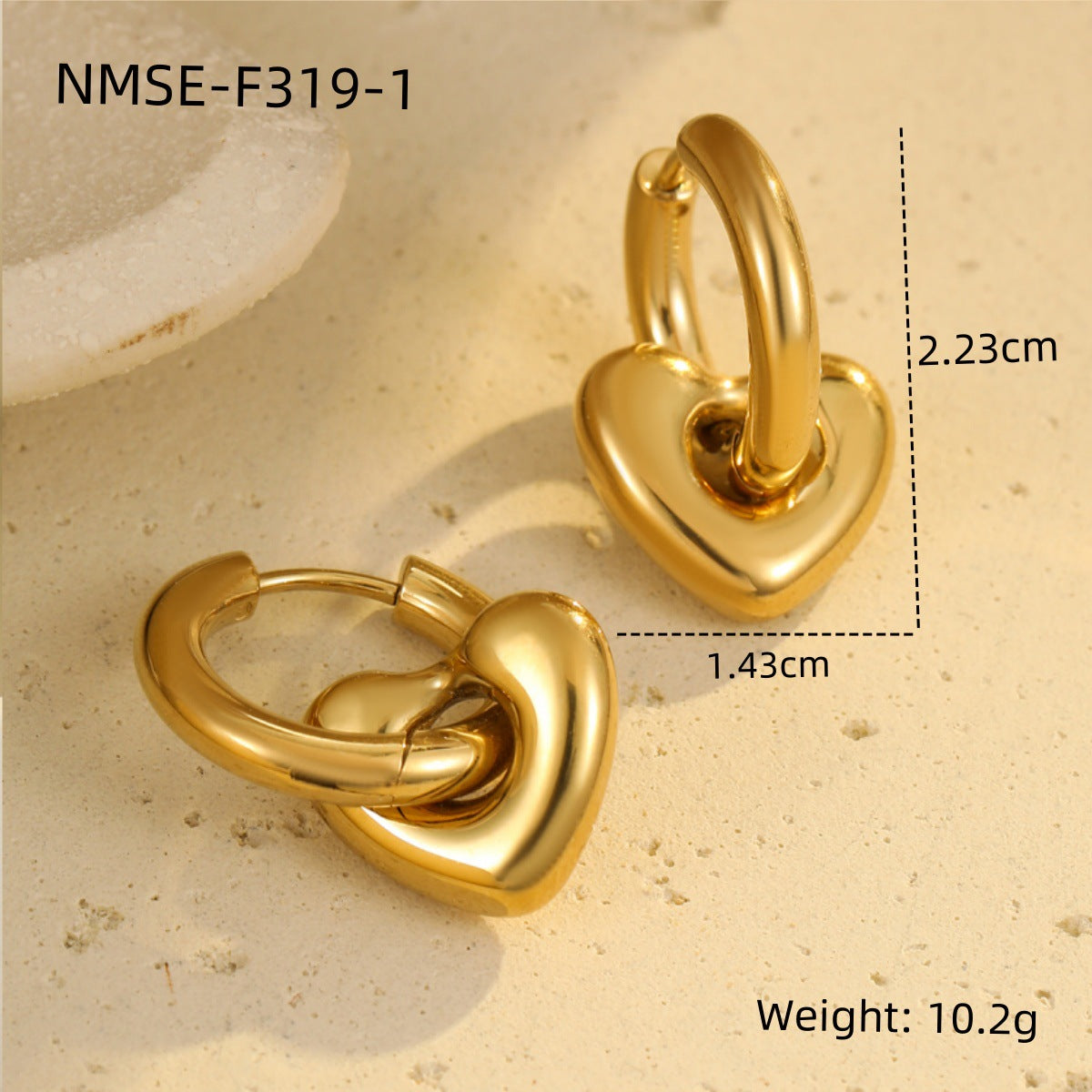 Orecchini in Acciaio Inossidabile a Cuore, Stile Francese, Placcati Oro 18K, da Donna