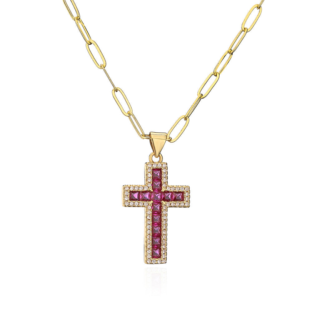 Minimalist Geometric Pendant Necklace for Women with Copper Base Plated in 18K Gold and Zircon Inlay