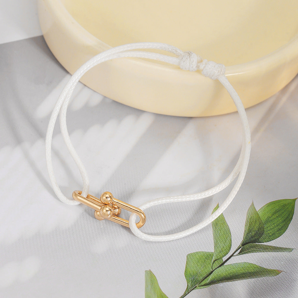 Sweet Handmade Braided Leather Bracelet with Alloy Horseshoe Clasp for Unisex
