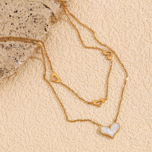 Elegante collar con colgante de corazón de acero inoxidable con baño de oro de 18 quilates para mujer