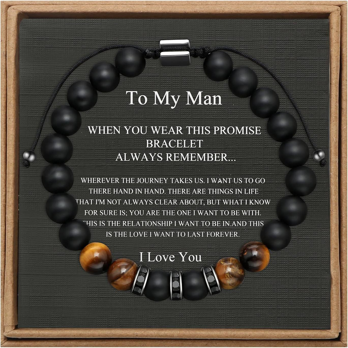 Men's Geometric Tiger's Eye Beaded Bracelet Adjustable Double Layer Handmade Gift