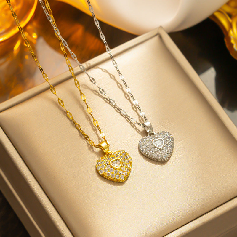 Minimalist Heart-Shaped Titanium Steel Plated Necklace for Women with Wavy Chain