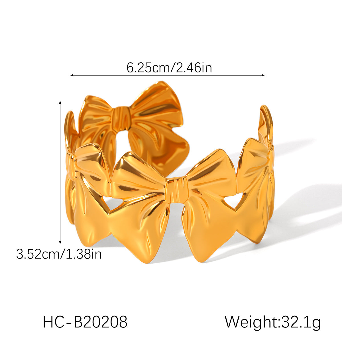 Trendy 18K Gold Plated Stainless Steel Open Cuff Bracelet with Hollow Leaf Flower Bowknot Design