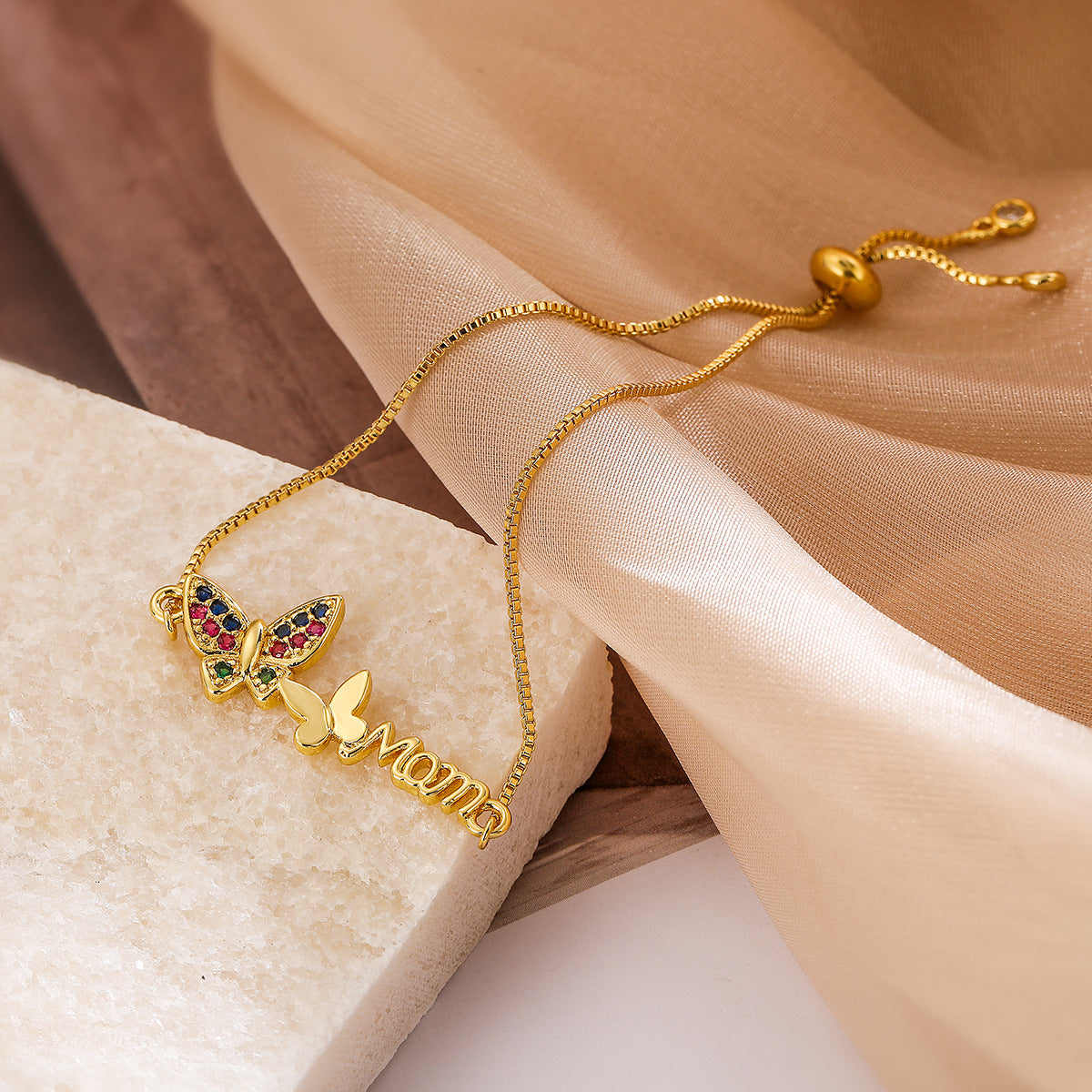 Minimalist Geometric Copper Bracelet with 18K Gold Plating and Cubic Zirconia Inlay for Women