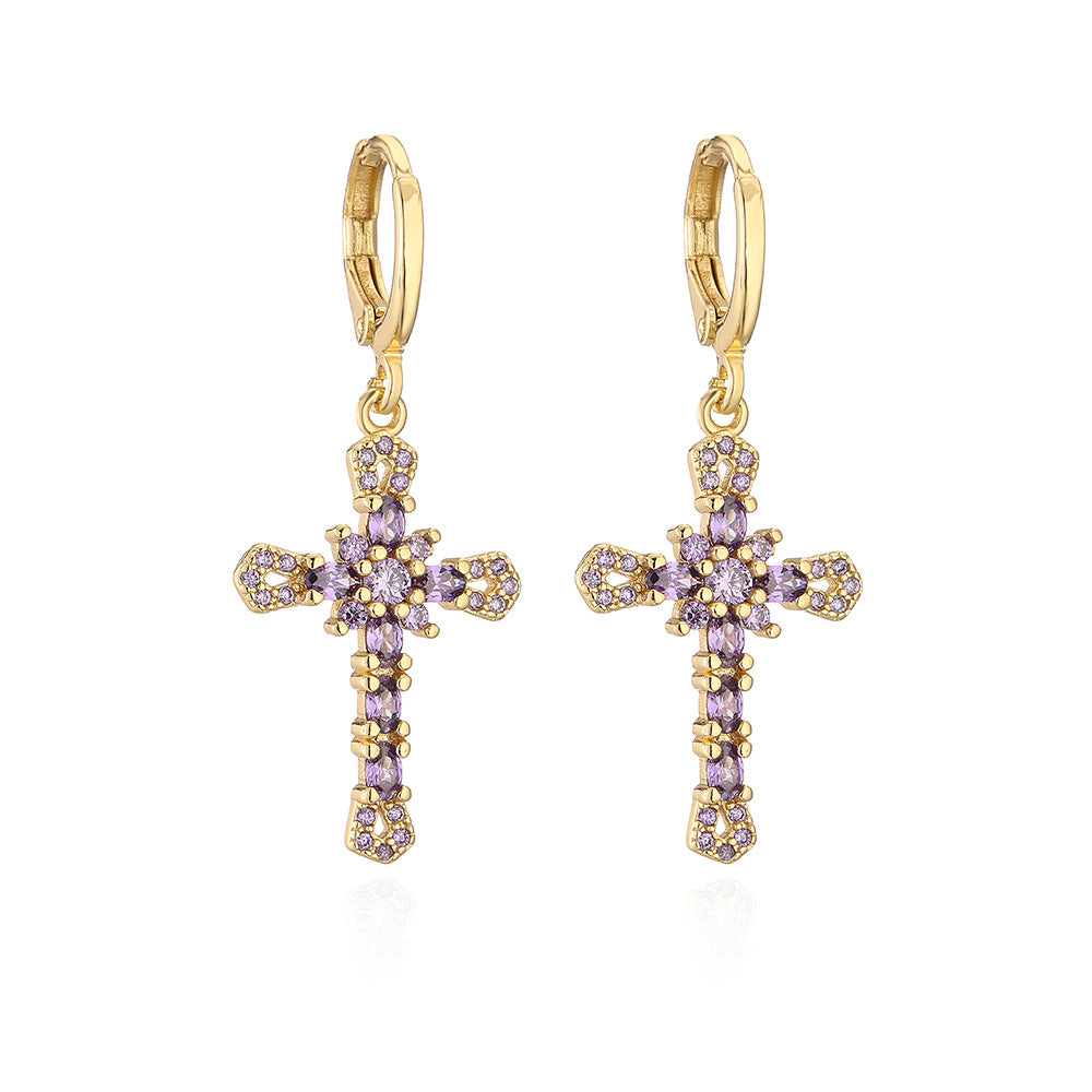 Orecchini geometrici in rame con placcatura in oro 18 carati e accenti di zirconi da donna, gioielli minimalisti alla moda