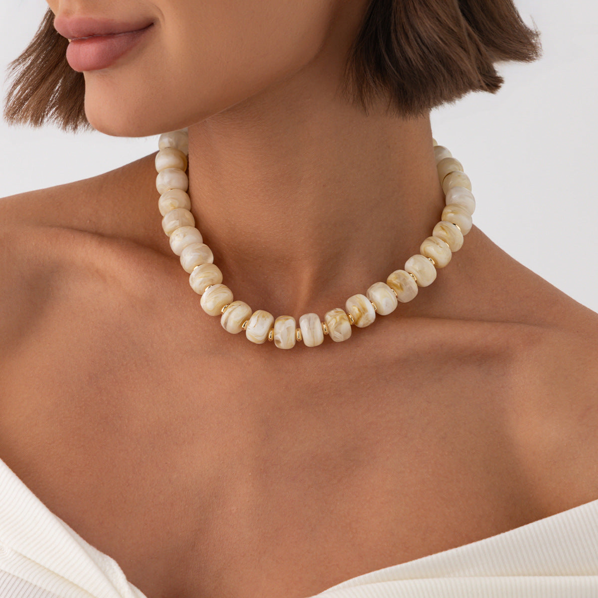 Bohemian Geometric Gradient Resin Plated Stainless Steel Ball Chain Necklace for Women