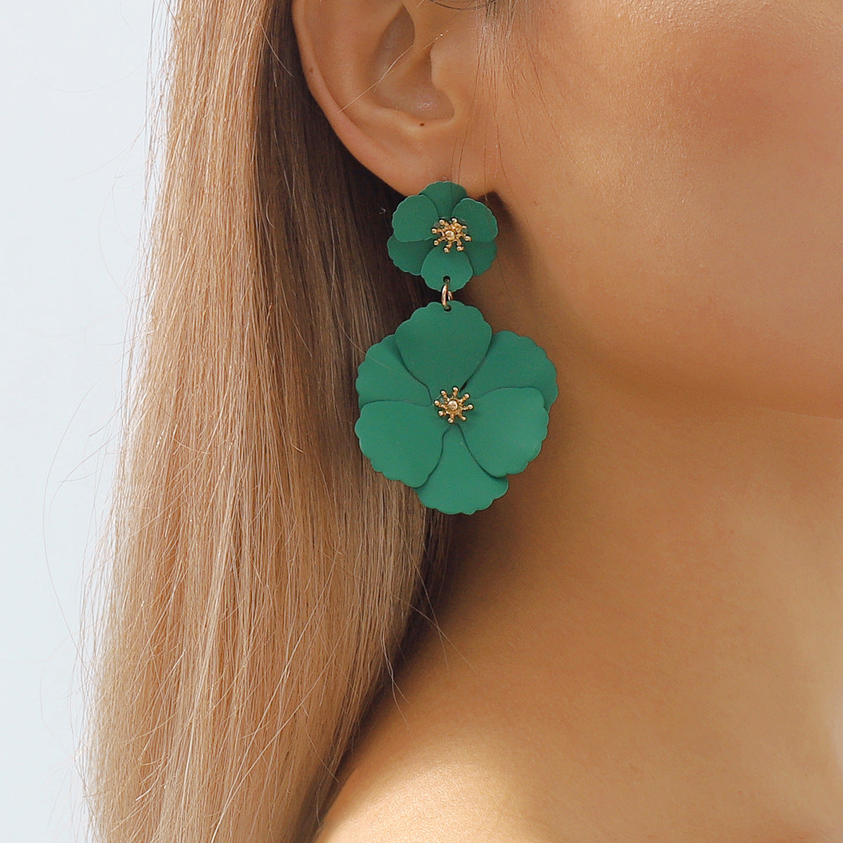 Pendientes pintados de aleación con diseño floral geométrico para mujer, estilo dulce, fresco, individual y moderno, regalo decorativo