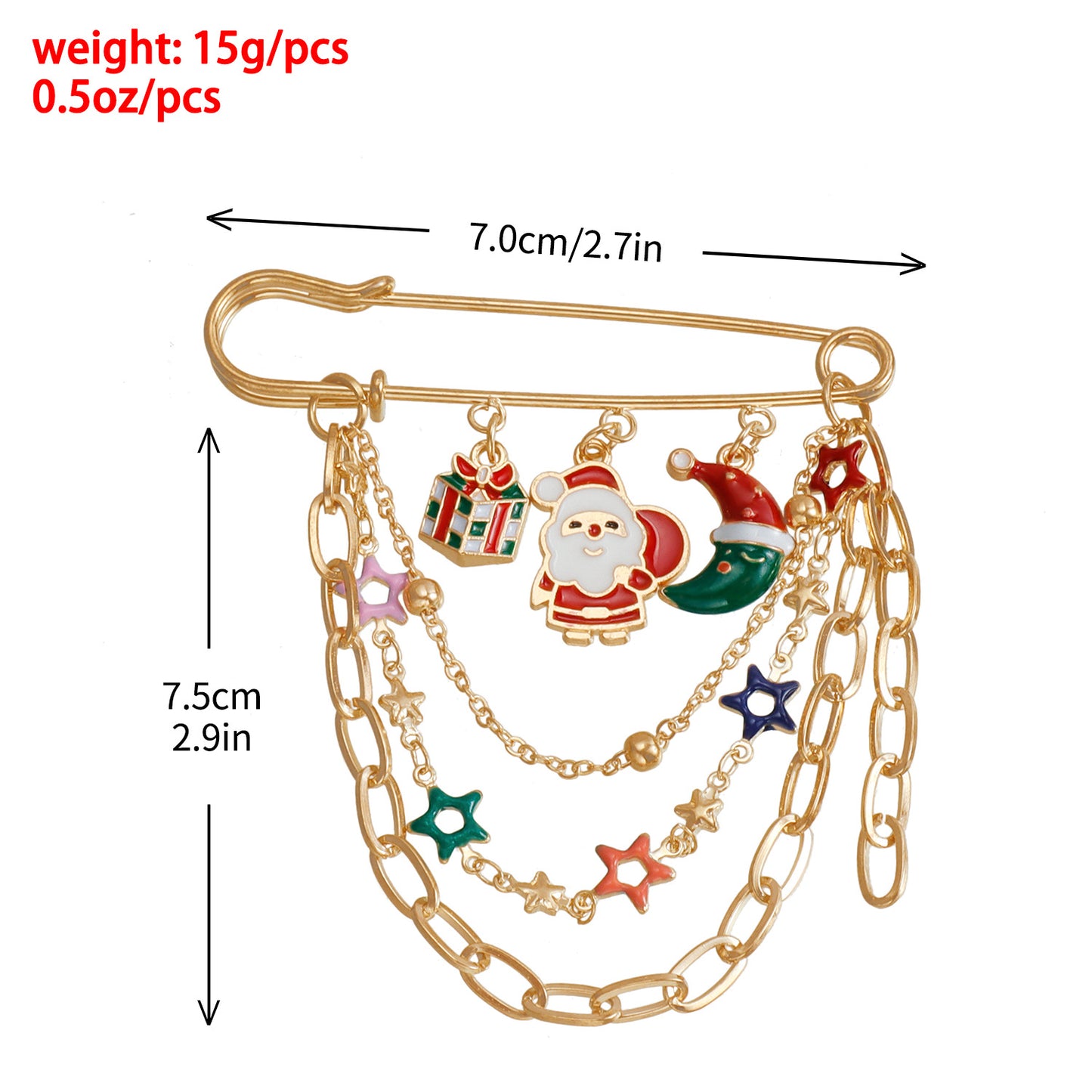 Diseño Original Pin Navideño Geométrico para Mujer con Acabado de Metal Bañado, Broche de Papá Noel para Fiestas, Accesorio de Regalo