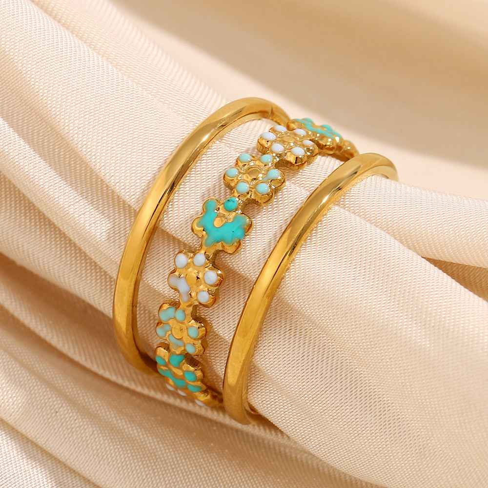 Fashionable Vintage-Inspired Floral Open Ring for Women Made of Stainless Steel with 18K Gold Plating