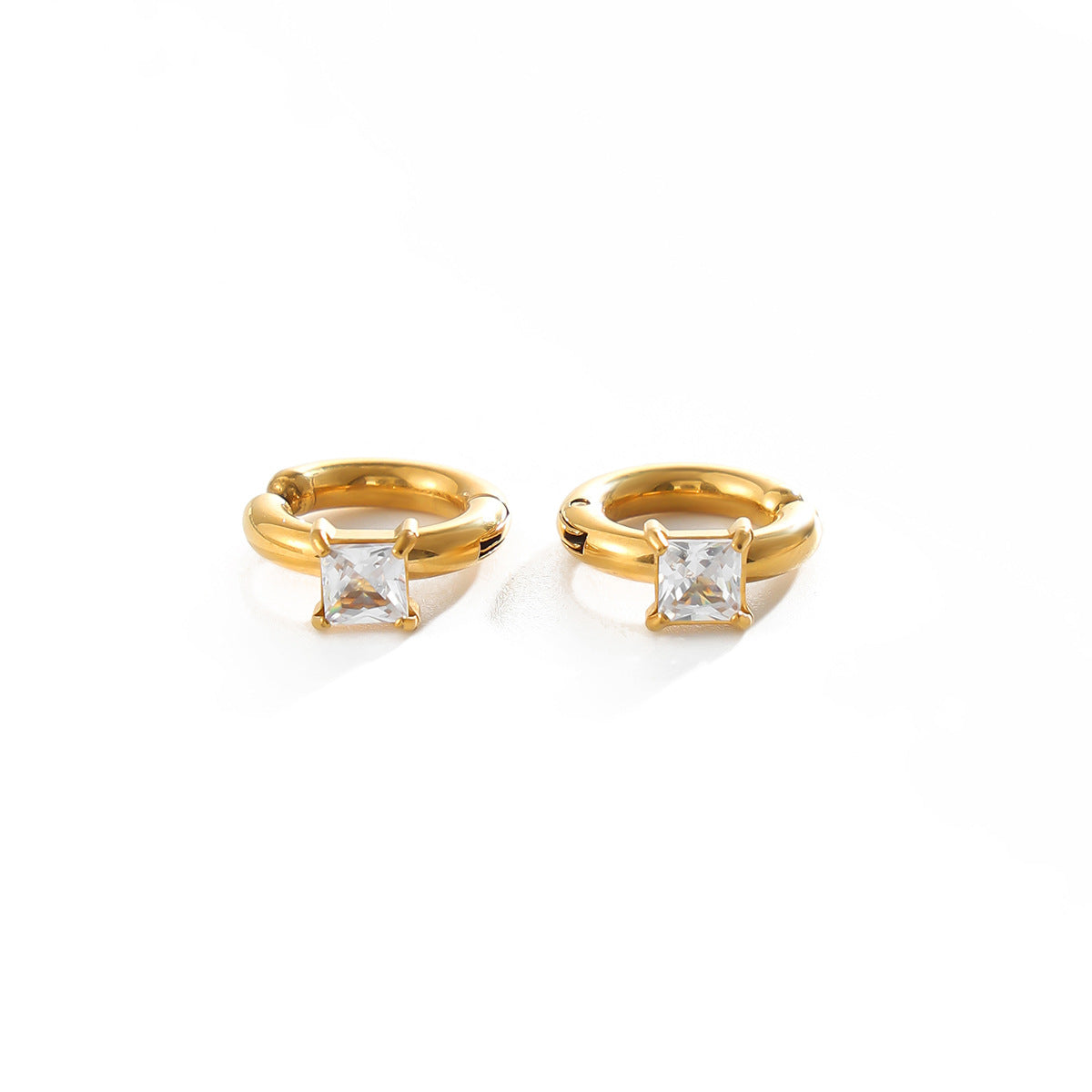 18K Gold Plated Stainless Steel Square Cubic Zirconia Geometric Open Hoop Earrings for Women