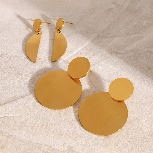 Aretes de Acero Inoxidable con Diseño Geométrico Redondo Minimalista y Baño de Oro para Mujer