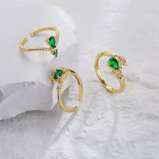 INS Style Geometric Open Ring for Women Made of Brass with Real Gold Plating and Micro-Paved Zirconia