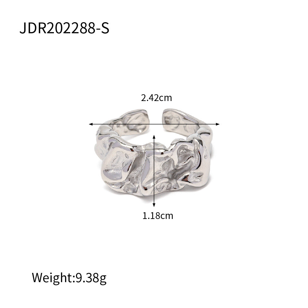 Anillo de acero inoxidable geométrico minimalista con acabado chapado para mujer, anillo de moda de tonos fríos para dedo índice
